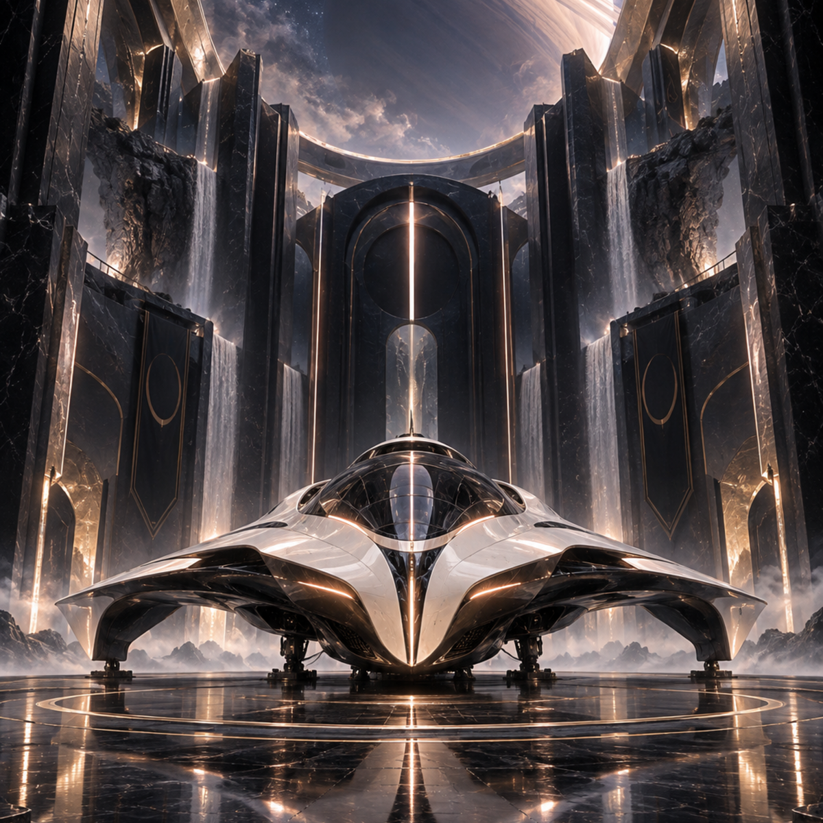 Obsidian Departure futuristic digital wall art by WarpLuxe