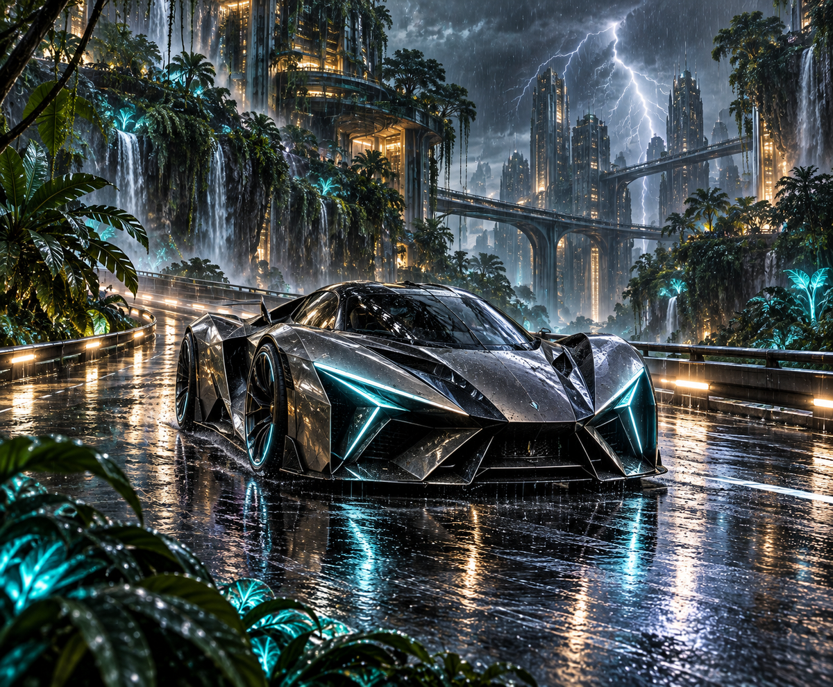 Obsidian Monsoon futuristic digital art by WarpLuxe