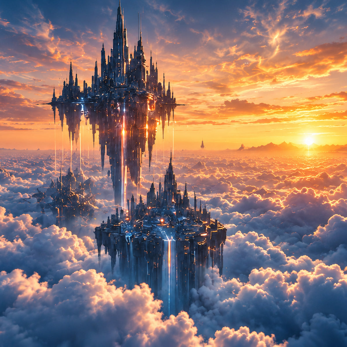 Above It All clean futuristic floating city artwork by WarpLuxe