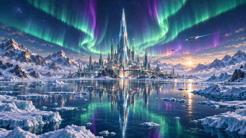 Aurora Citadel futuristic digital art print by WarpLuxe