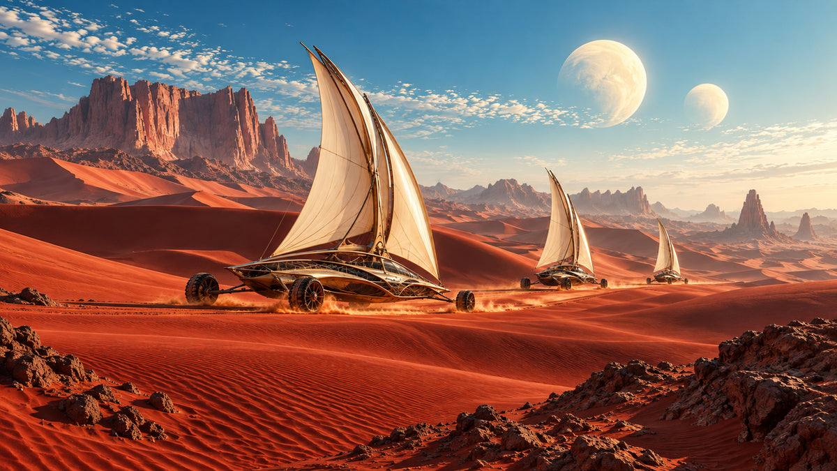 Crimson Dune Caravan futuristic digital art print by WarpLuxe