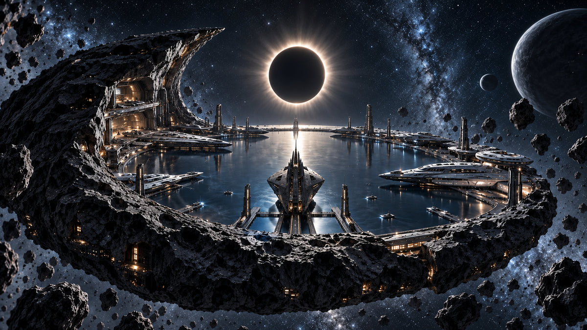 Eclipse Harbor futuristic digital art print by WarpLuxe