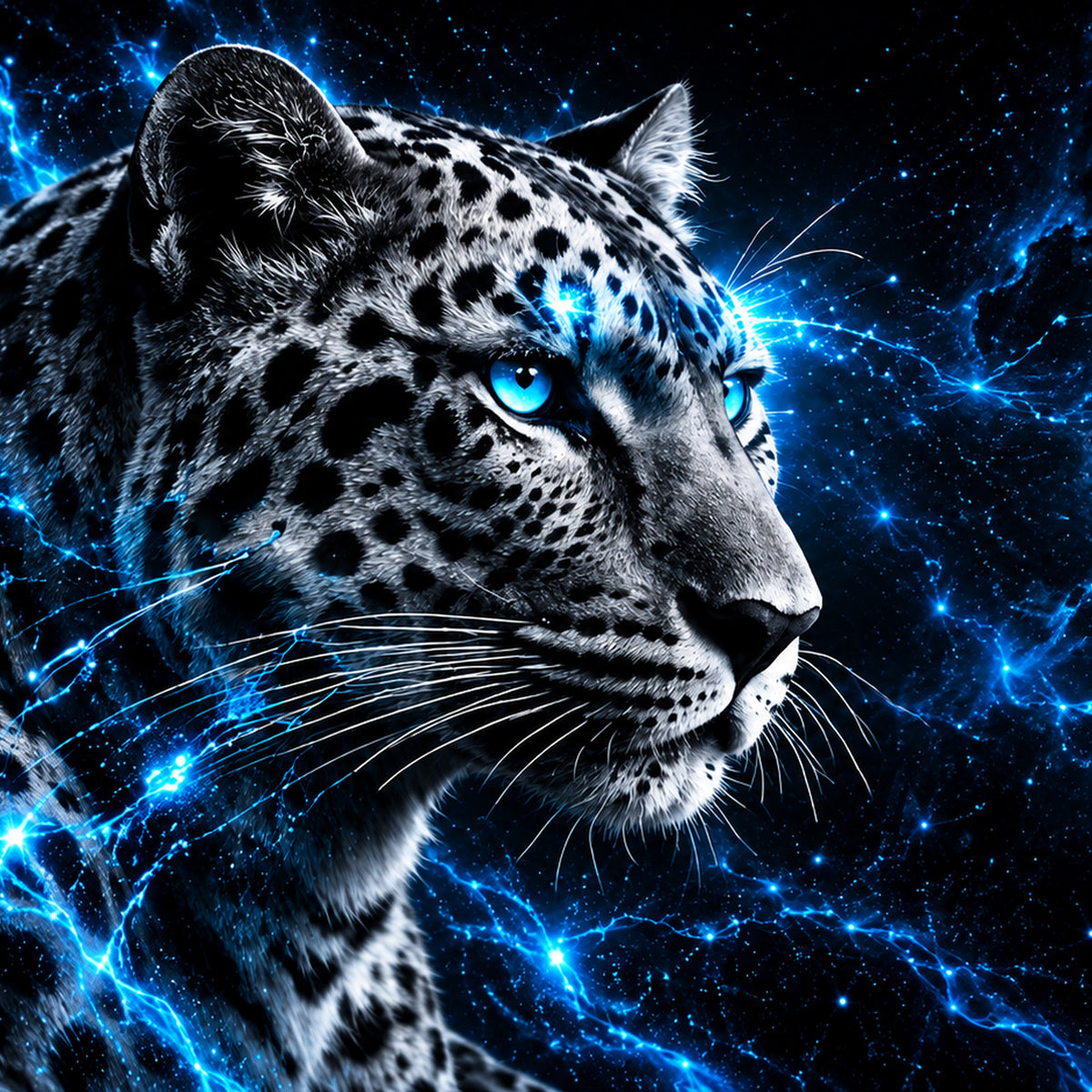 Electric Instinct clean futuristic leopard artwork by WarpLuxe
