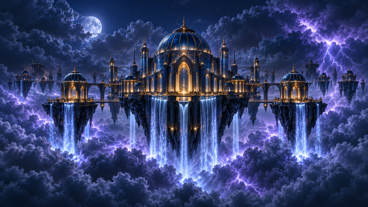 Midnight Cloud Palace futuristic digital art print by WarpLuxe