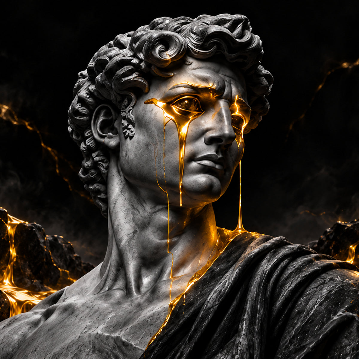 Modern Myth clean black and gold sculpture artwork by WarpLuxe
