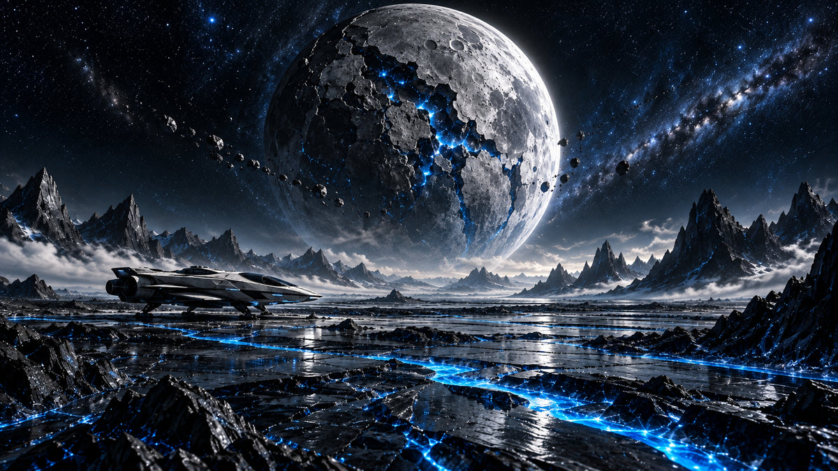 Obsidian Moonfall futuristic digital art print by WarpLuxe