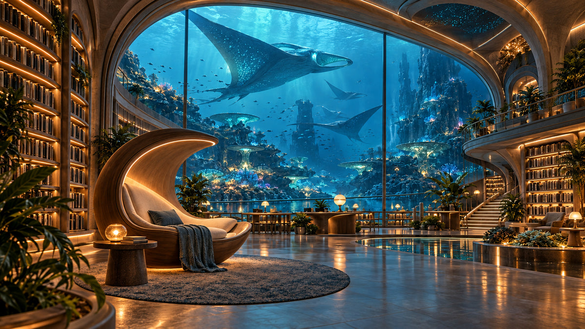 Ocean World Library futuristic digital art print by WarpLuxe