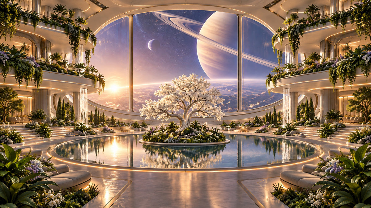 Orbit Garden Sanctuary futuristic digital art print by WarpLuxe