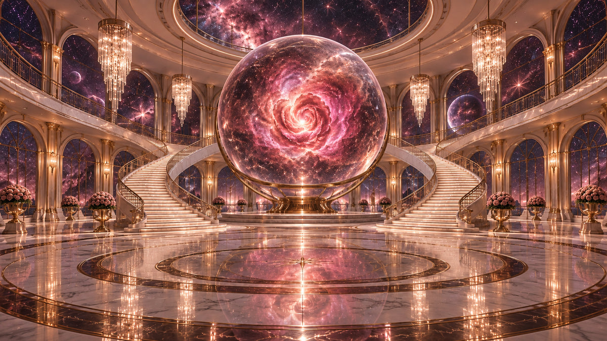 Rose Nebula Ballroom futuristic digital art print by WarpLuxe