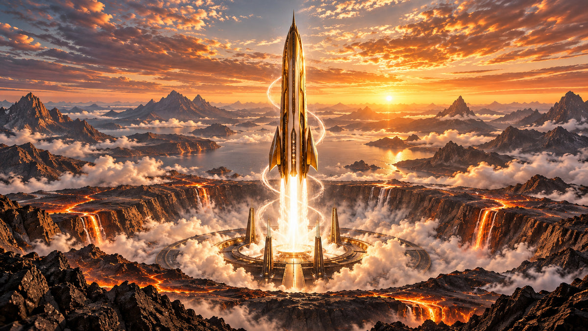 Sunforge Ascension futuristic digital art print by WarpLuxe