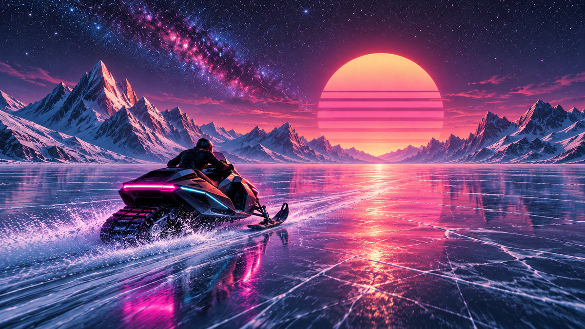 Synthwave Ice Runner futuristic digital art print by WarpLuxe